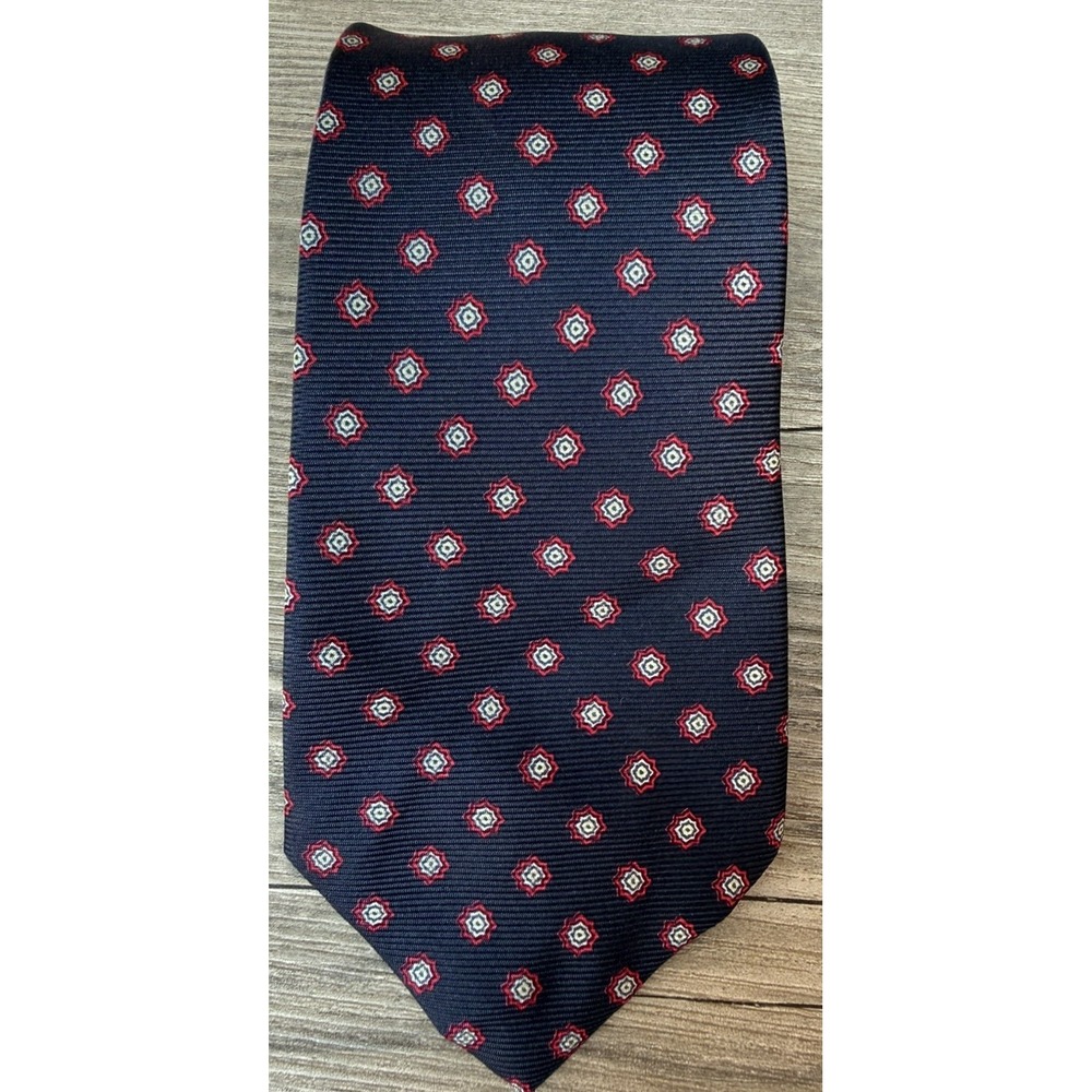 Vtg Brooks Brothers Makers Silk Tie Navy Blue Red Gold Medallion  USA